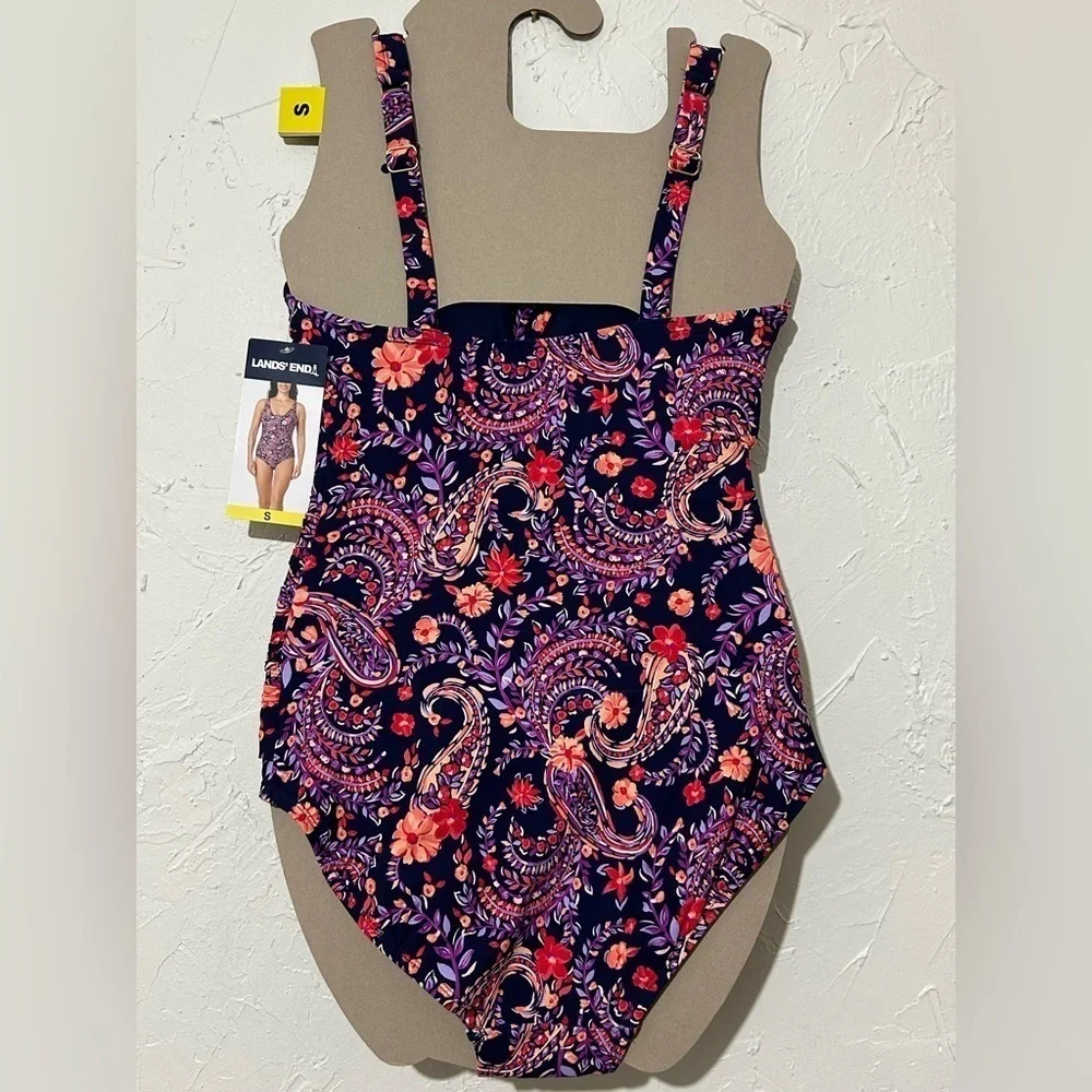 NWT Lands' End Women's Purple Paisley One Piece Swimsuit Sz Small